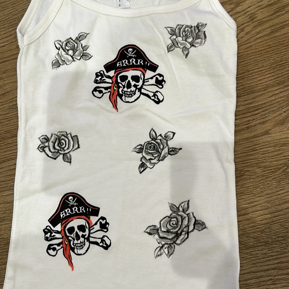Hand Painted Pirate & Rose Tank Top Size Small NEW